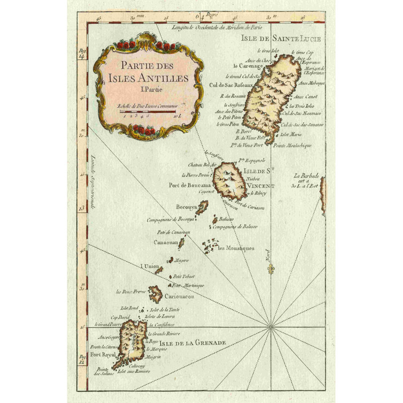 Petite carte des îles Antilles II, H 18 po x l 12 po