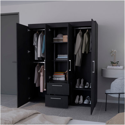 Armoire Elma, chambre à coucher, noir