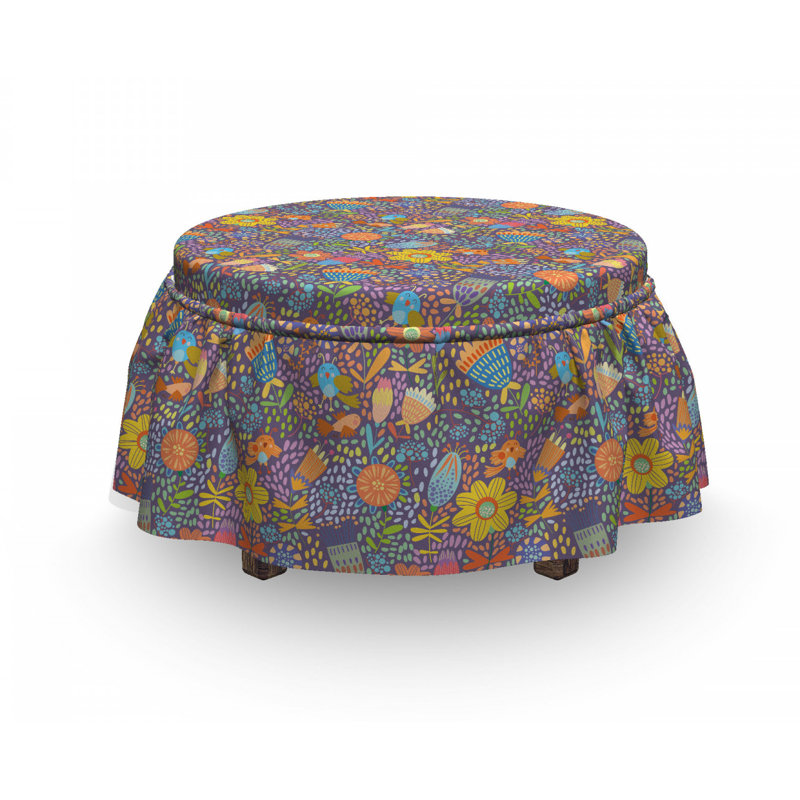 Housse pour repose-pieds fleurs et oiseaux