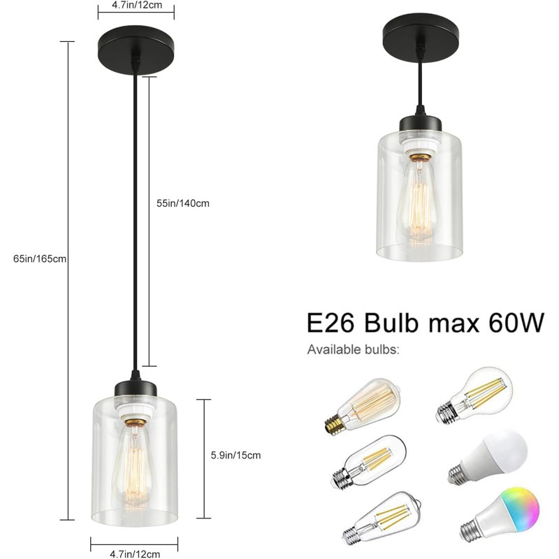 Luminaire suspendu moderne noir avec abat-jour en verre