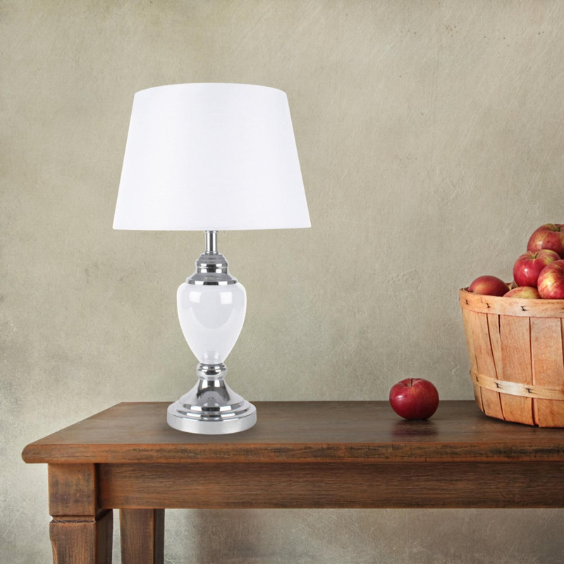 Sandin Metal Table Lamp, Polished Chrome/White, White