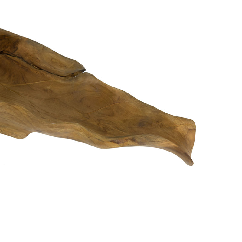 Plateau décoratif décoratif, feuille de bois de teck brun de 22 po, sculpté à la main
