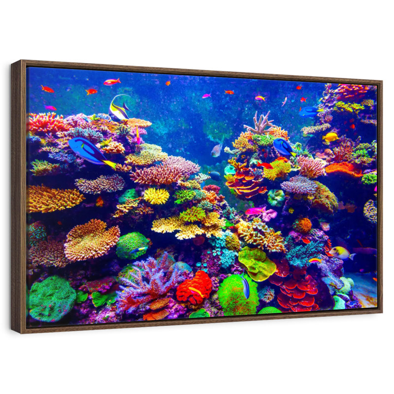 Paysage vibrant sous l'eau, Cadre flottant noyer, 40 po x 27 po