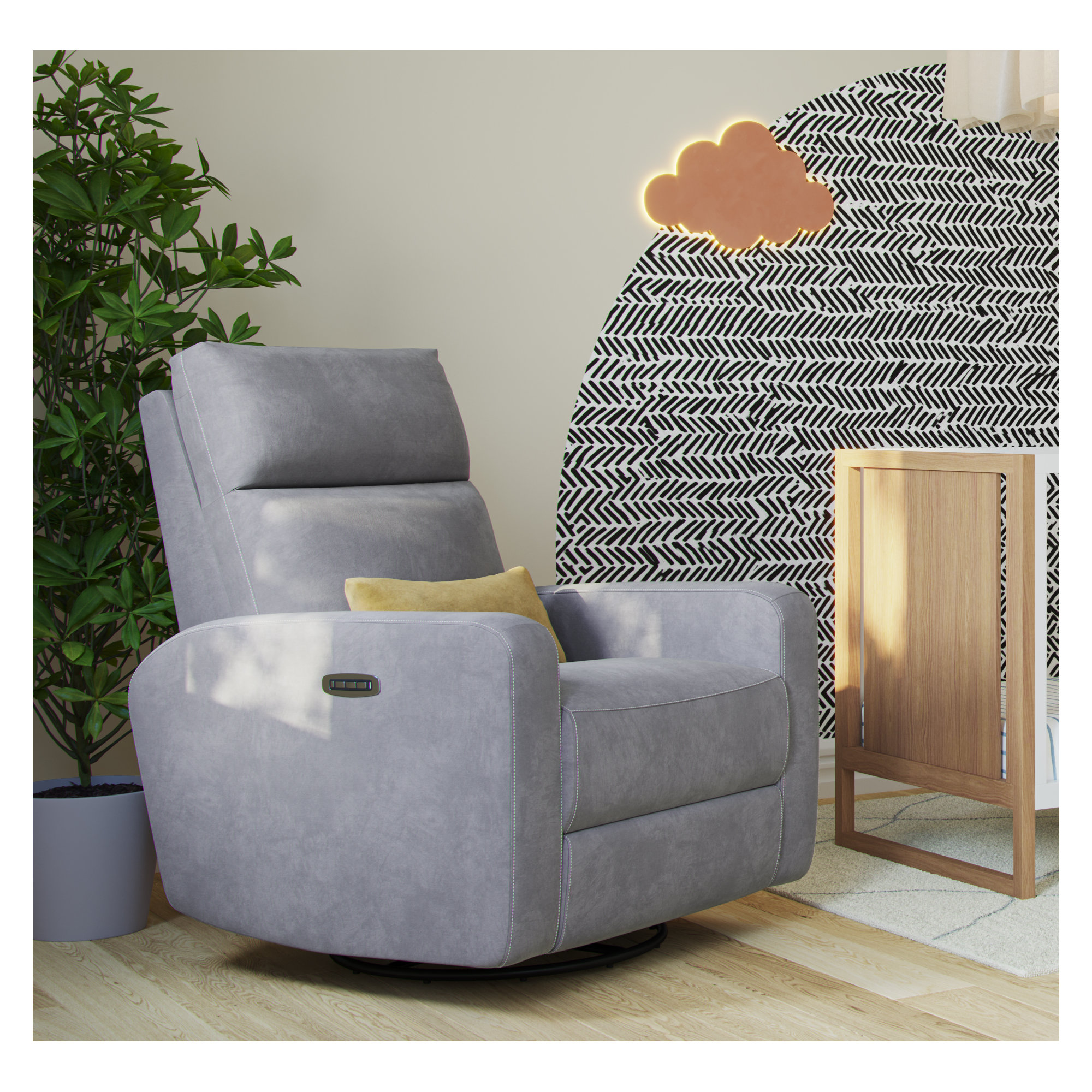Nurture& The Glider Plus - Premium Nursery Power Recliner | Adjustable Head and Lumbar Support, Gray