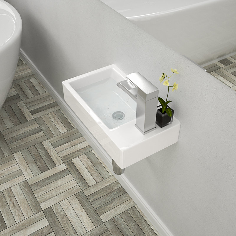 Lordear 18'' White Ceramic Rectangular Wall-Mount Bathroom Sink