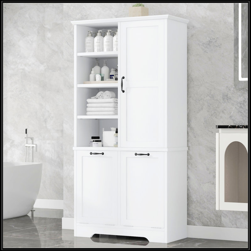 Armoire de rangement de salle de bain avec portes et tiroirs, Blanc