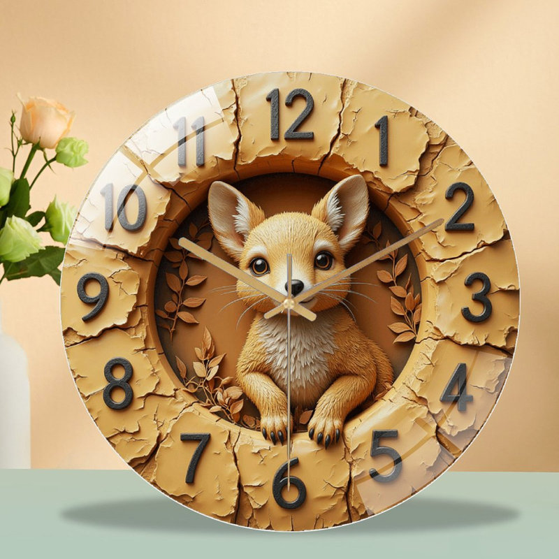 Mignon renard mignon, art décoratif, horloge murale 12 po