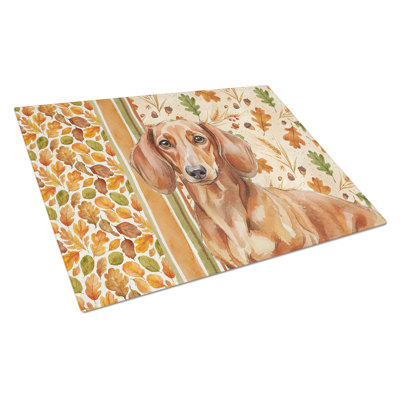 Red Brown Dachshund Heirloom Fall Glass Cutting Board