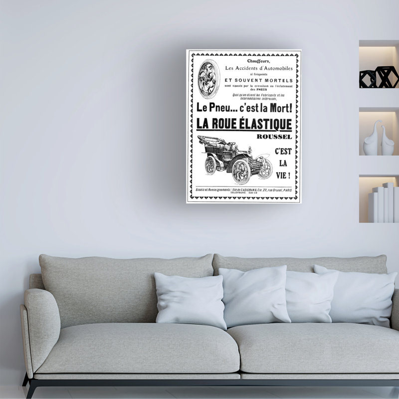 «Inconnu», publicité d'artiste sur roues de voiture élastique, 1904, art sur toile, H 19 po x l 14 po