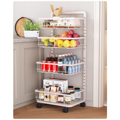 4-Tier Kitchen Storage Cart, Metal Snack Cart ,Adjustable Fruit Basket On Wheels Stand Baskets by Rebrilliant