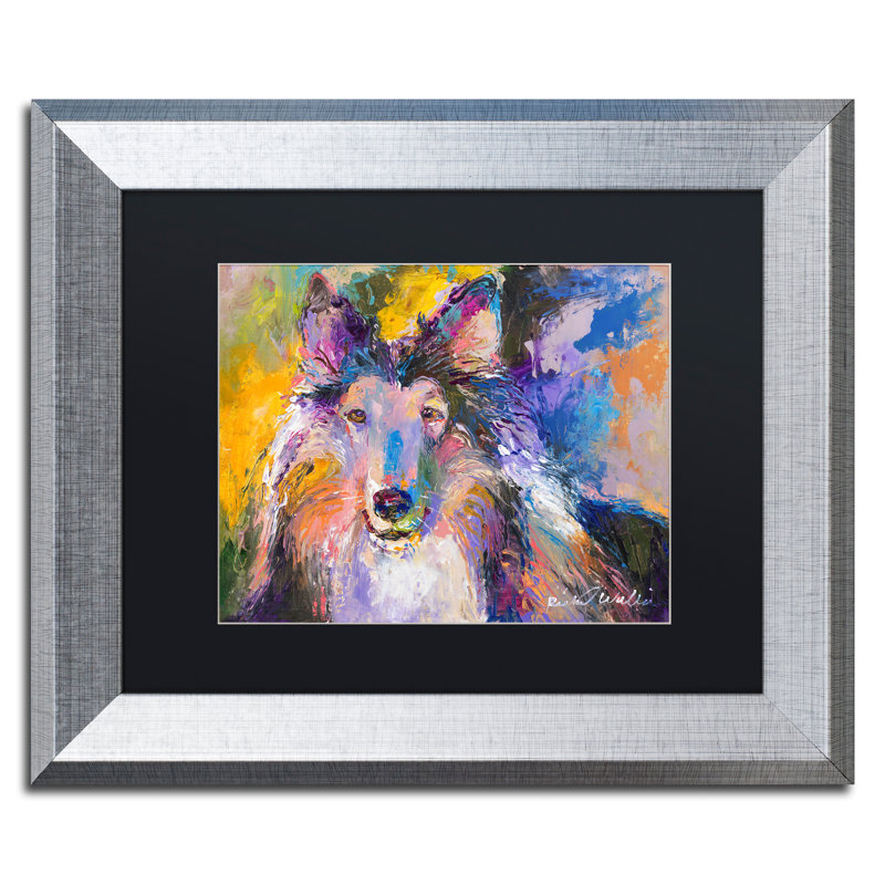« collie », reproduction sur toile, H 11 po x l 14 po x P 0,5 po, Noir, Cadre argenté