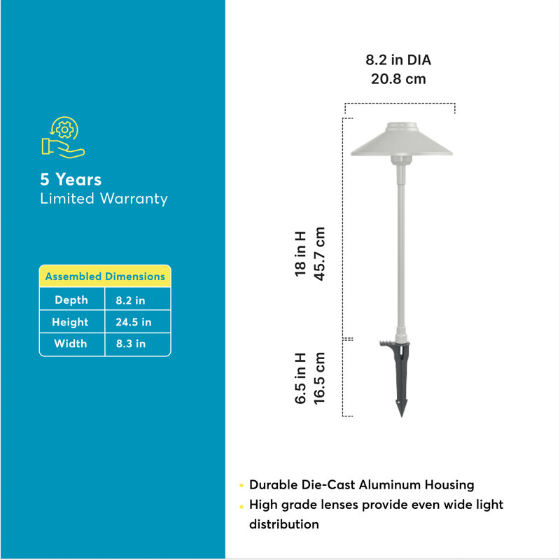 Éclairage de sentier de paysage basse tension à un niveau, 100 lumens, 3000K, Argent argent