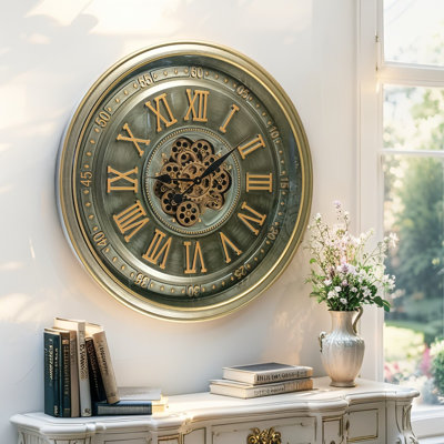 The Gear IR-LI_ 32" Round "CORK" BRASS-ANTIQUE Real Moving Gear Wall Clock