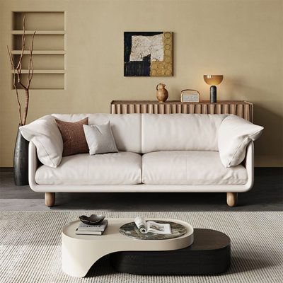 Creamy-white Genuine Leather Standard Sofa cushion Loveseat