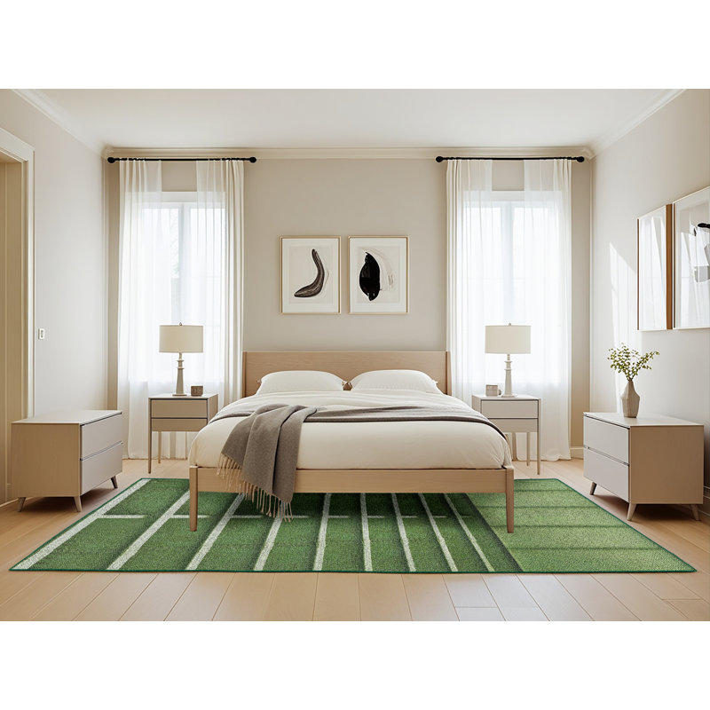 Tapis à motif géométrique vert, Rectangle 5 pi x 8 pi