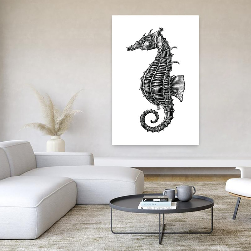 «Graceful Seahorse», dessin abstrait, hippocampe, art mural côtier, H 60 po x l 40 po
