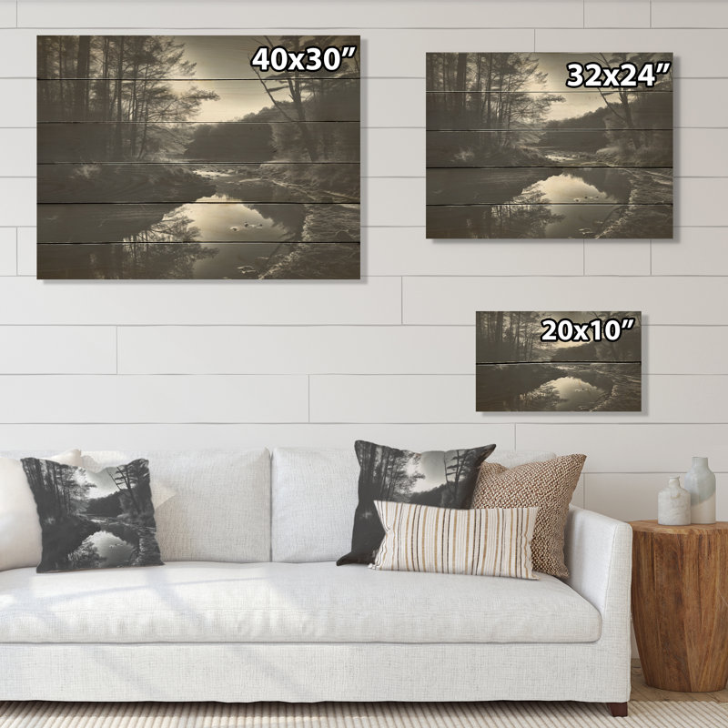 Enchanted River Forest Scenery - Forest River, art sur bois de pin naturel, H 10 po x l 20 po