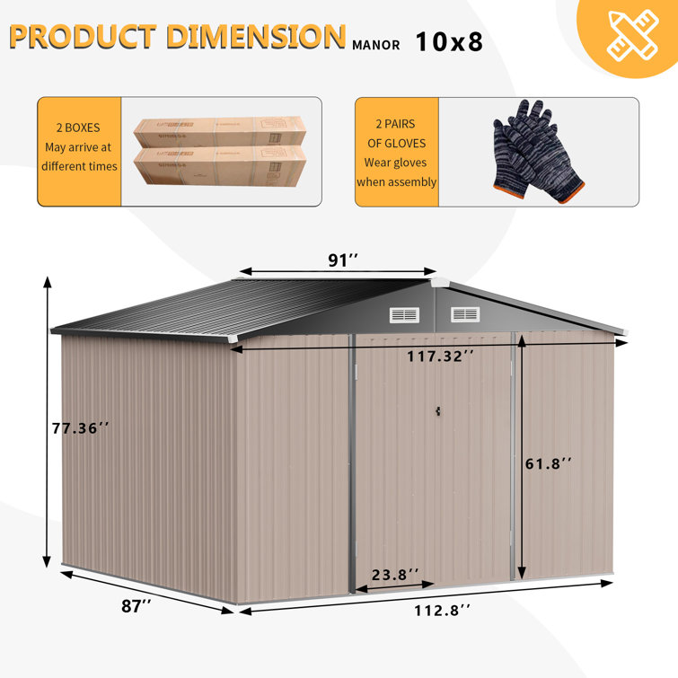 10 ft. W x 8 ft. D Metal Lean-to Storage Shed with Metal Base Frame Kit