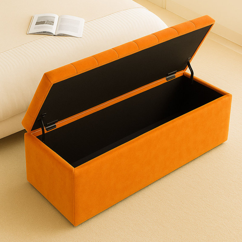 Chesterfield Ottoman Storage Box - Plush Velvet Blanket box - Shoe Bench - End of Bed Bench, Burnt Orange