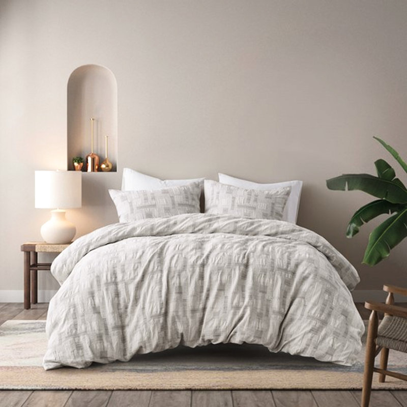 Housse de couette 3 pièces en coton (grand lit/queen) - 100 % coton avec fermeture à rabat. 2 taies d'oreiller et attaches intérieures. Housse et taies lavables à la machine. Attaches pour plus de sécurité. Literie