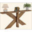 Longue console de style campagnard, canapé brun chêne derrière le canapé avec base géométrique en bois, table d'appoint de vestibule pour le salon