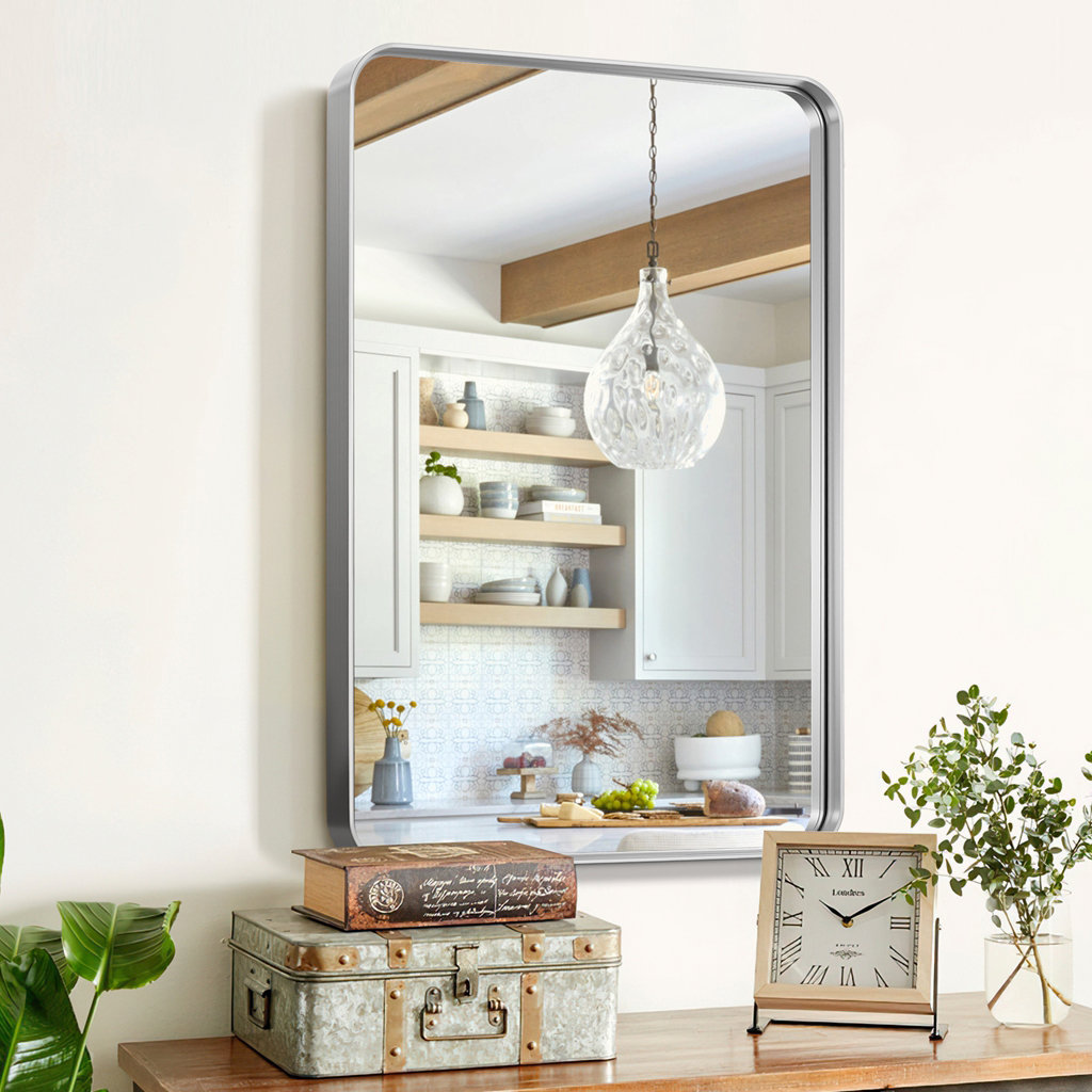 Ebern Designs Modern Rectangle Metal Golden Framed Wall-Mounted Vanity ...