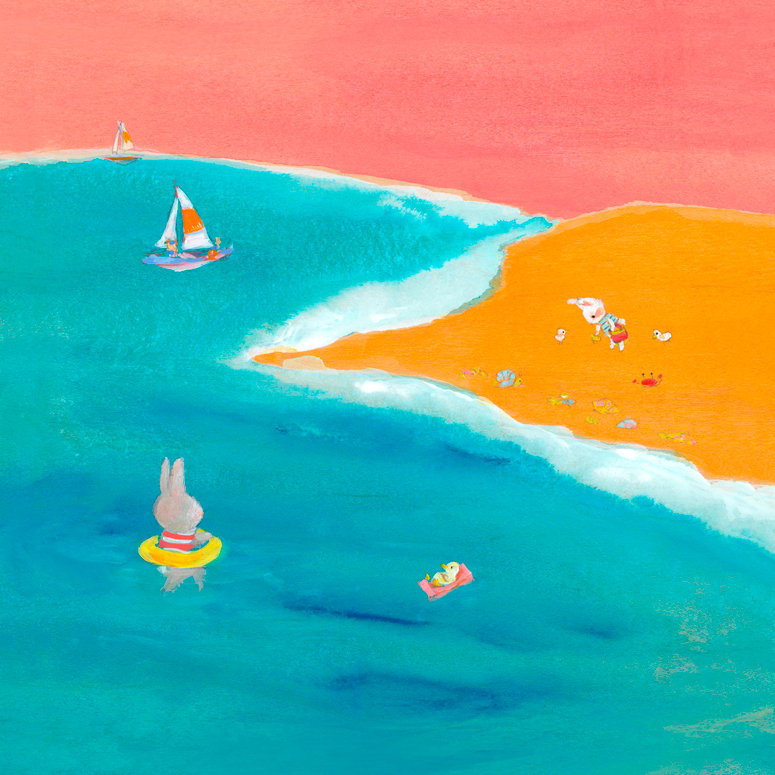 «Beach Bunnies Seaside», art sur toile, H 12 po x L 12 po x l 1,25 po