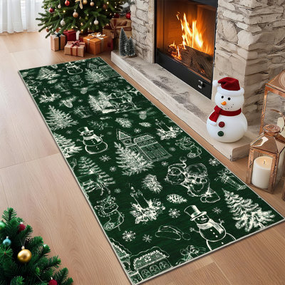 Tapis de Noël tapis de sapin de Noël tapis lavables à la machine pour chambre à coucher Bonhomme de neige pommes de pin Tapis de sol décoratif pour salon antidérapant