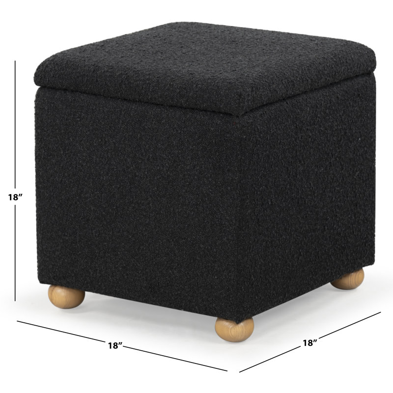 Becka Square Boucle Storage Ottoman, Black Boucle