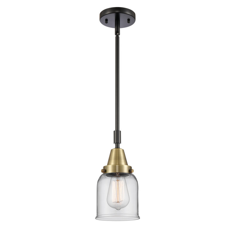 Luminaire suspendu 1 lumière à une cloche, H 44,12 po x l 5 po x P 5 po, Transparent, Laiton antique noir