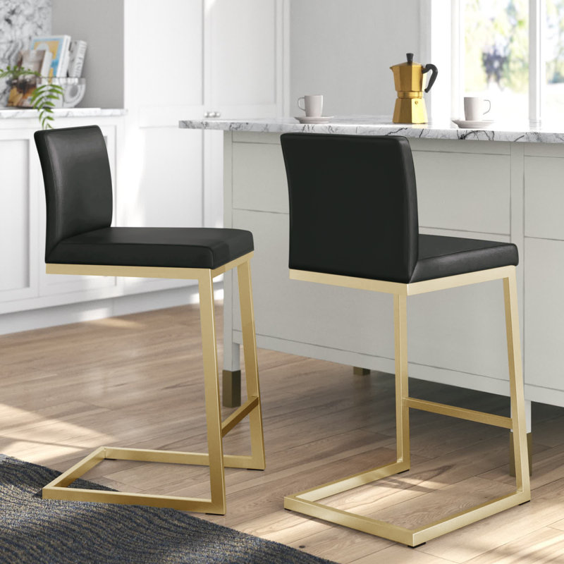 Hamby Upholstered Counter Stool with Metal Frame, Black, Gold
