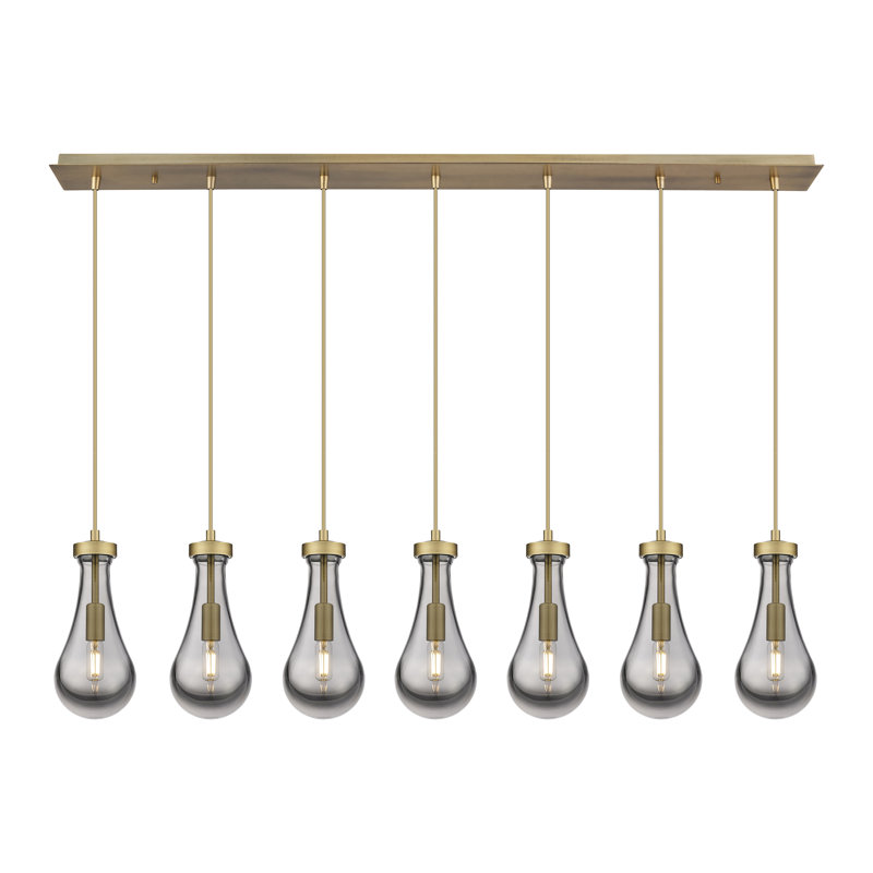 Luminaire suspendu pour îlot de cuisine 7 lumières Replogle, Laiton brossé, Gris fumée clair