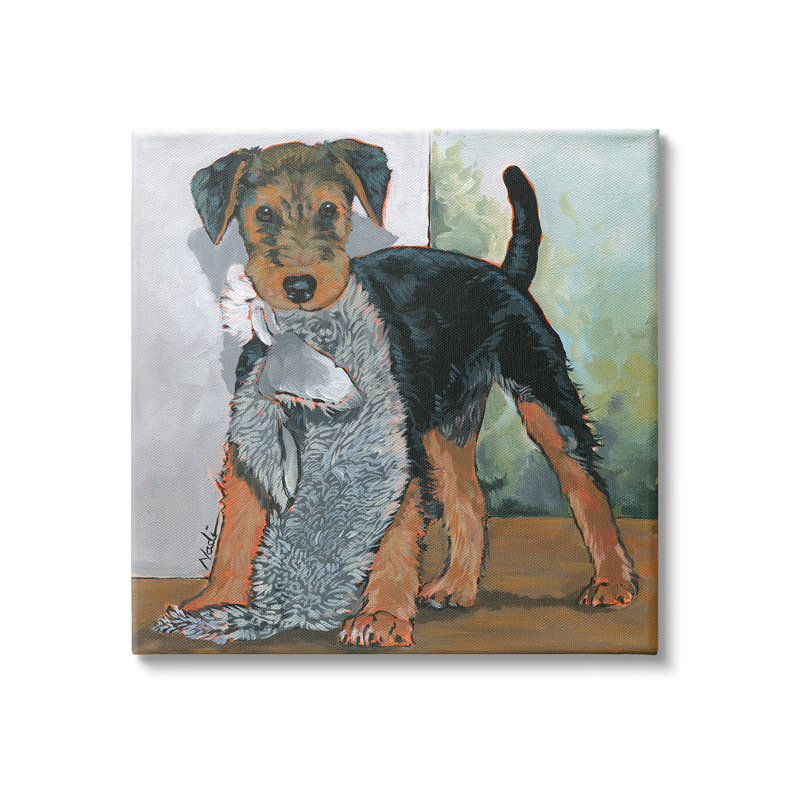 «Terrier Dog With Toy Single Photo Frame» par Nadi Spencer sur toile, Giclée encadrée noir minuit, H 17 po x l 17 po