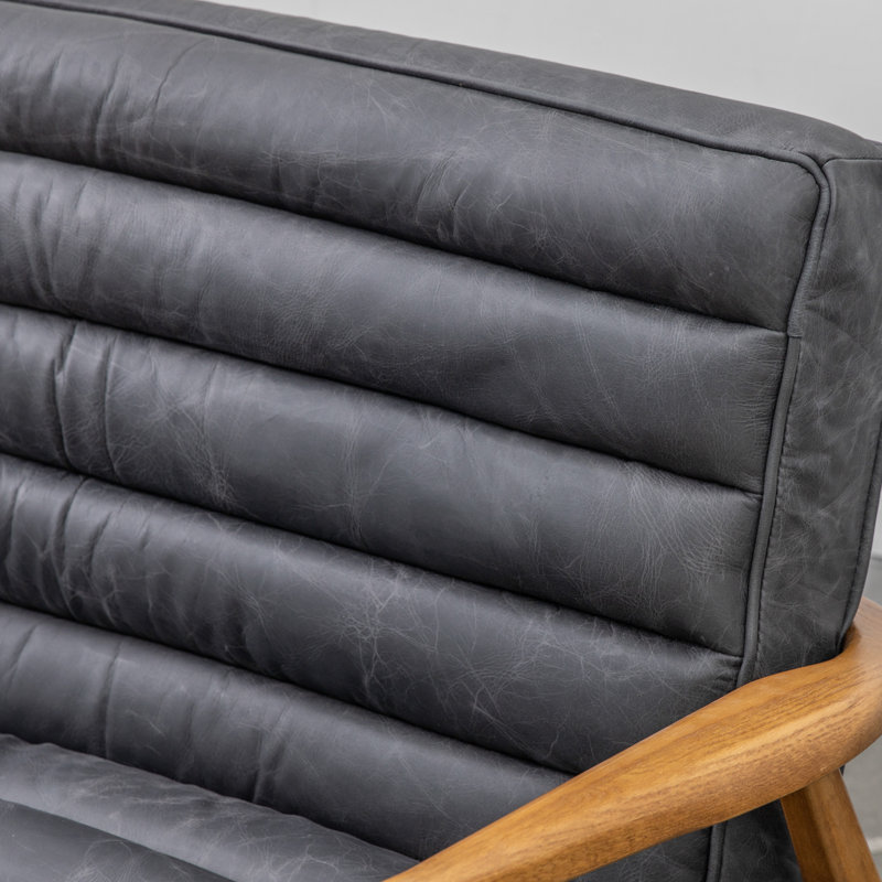 Cassidee 2 Seater Top Grain Leather Loveseat, Ebony