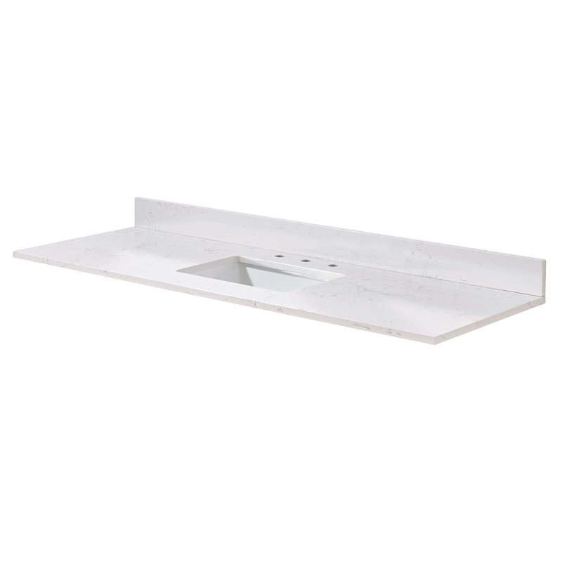 Trento 61 in. White Composite Vanity Top with Rectangular Sink