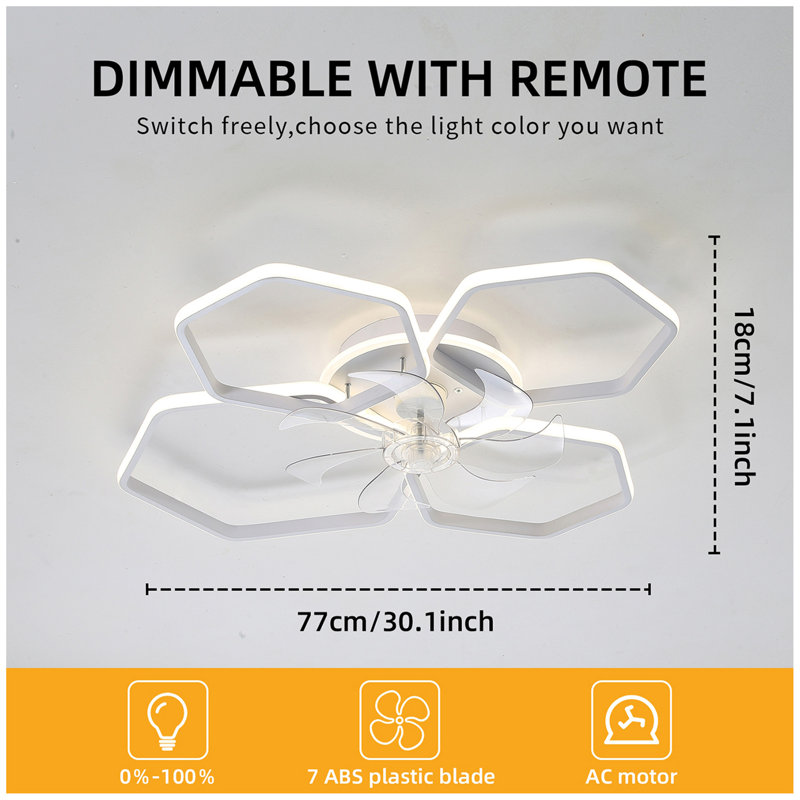 Ventilateur de plafond 30 pouces avec lumières DEL à télécommande à intensité variable, ventilateur à 6 vitesses