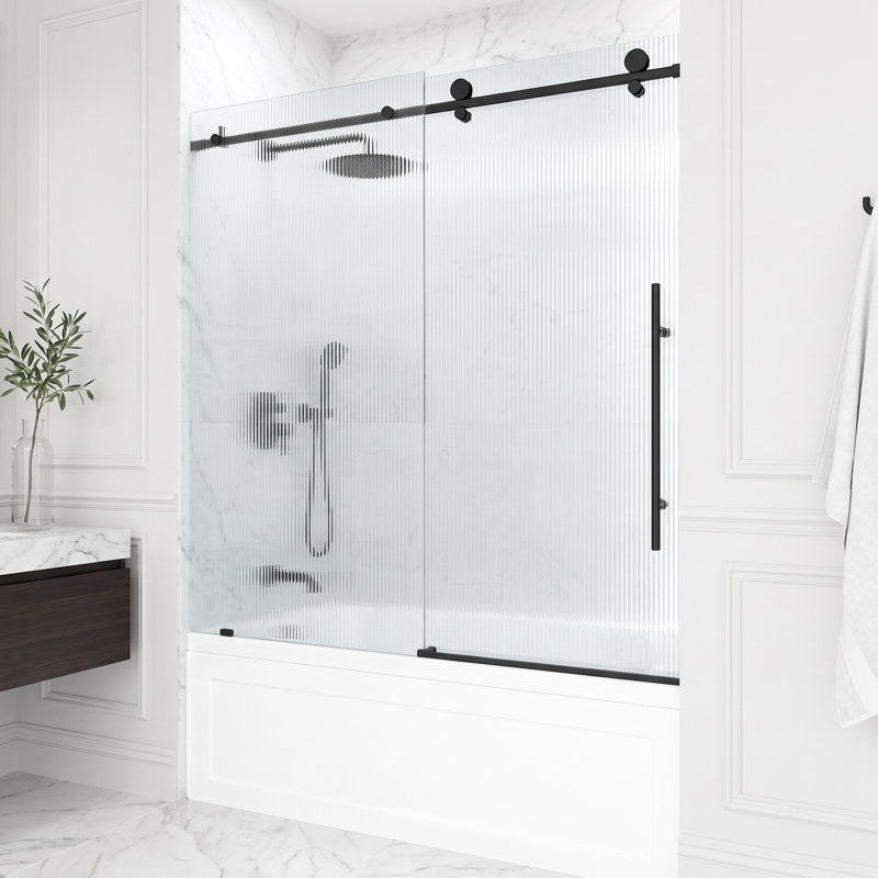Porte de baignoire coulissante sans cadre avec verre cannelé 3/8 po Elan E 56-60 "x H 66" El-Class, Droite