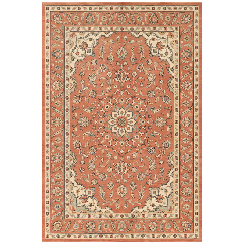 Tapis Aspen2 traditionnel persan audacieux, de couleur orange, ivoire, or, vert et gris, lavable à la machine, antidérapant, à poils courts, pour l'intérieur et l'extérieur, adapté aux animaux domestiques, idéal pour le salon, la chambre, la salle à manger, l'entrée, le couloir ou le bureau.