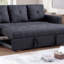 Canapé modulaire, canapé-lit, canapé-lit capitonné en polyfibre noir