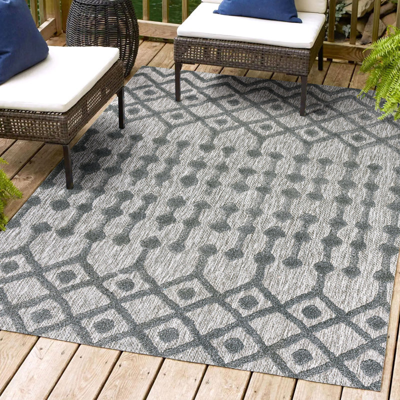 Adalbern Moroccan Diamond Dark Gray Indoor/Outdoor Rug, Rectangle 7'9" x 10'