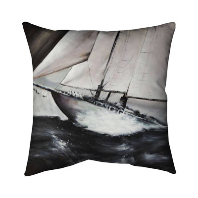Boat in a Violent Storm | Sea Livingroom – Outdoor Throw Pillow with Insert, Weather-Resistant