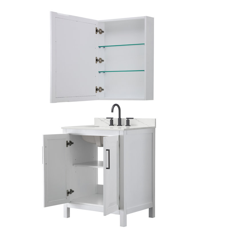 Daria 30'' W Vanity, Matte Black, White, White Quartz