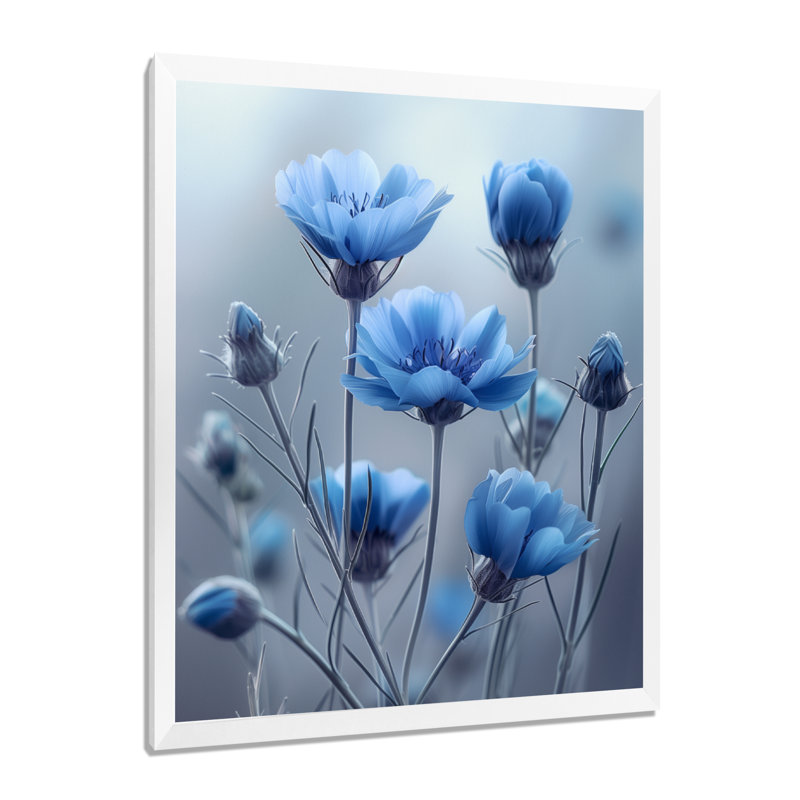 Monochromes bleus gris avec fleurs de maïs - Reproduction d'art mural bleuets, Toile encadrée blanche avec une seule photo