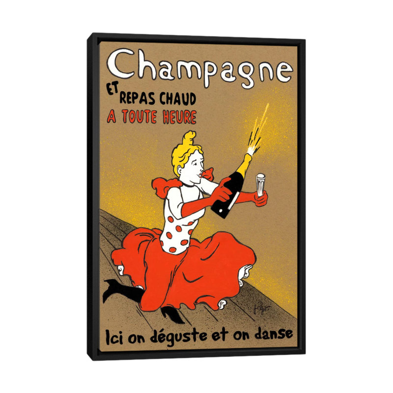 « hommage to lautrec », affiche rétro sur toile, H 26 po x l 18 po x P 1,5 po, Toile avec cadre noir, Pas de tapis