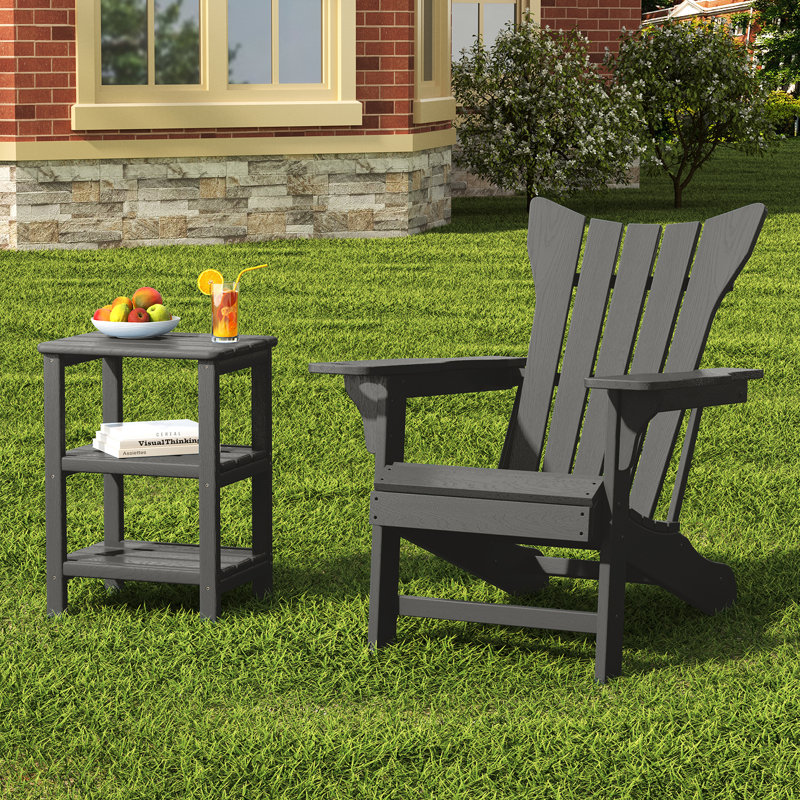 HDPE 3-Tier Outdoor Side Table, Weather Resistant Rectangular Adirondack End Table with Storage Shelves for Patio & Pool