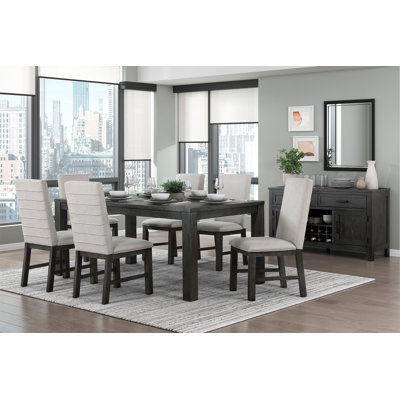 Antique Black Finish Modern 7Pc Dining Set Rectangular Table And 6 Upholstered Chairs Textured Gray Wooden Dining Room Furniture E33E149B0B6B4C4A9326B -  Latitude RunÂ®, E33E149B0B6B4C4A9326B6FB097FF556