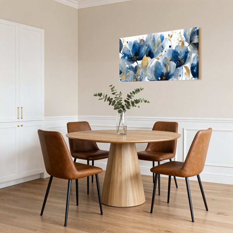 «Blue and Gold Floral», ensemble de 1 reproduction d'art sur toile tendue, H 24 po x l 48 po