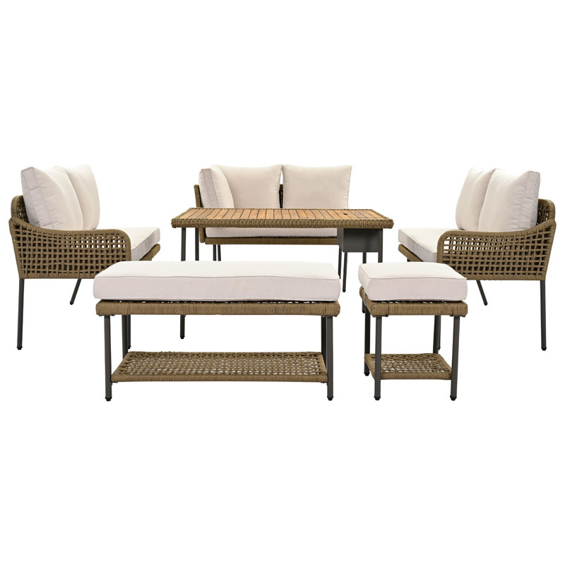 Ensemble de conversation pour 8 personnes avec coussins, Beige, Brun