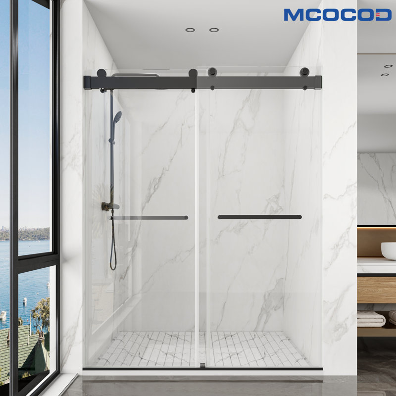 Opal Mirage MCOCOD 60" W X 79" H Double Smooth Sliding Frameless Shower Door with 3/8"(10mm) Clear Glass, Matte Black