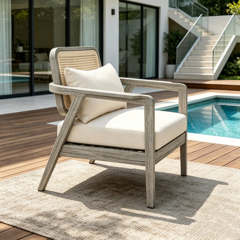 Fauteuil club d'extérieur en bois d'acacia, Gris clair - 1 pièce